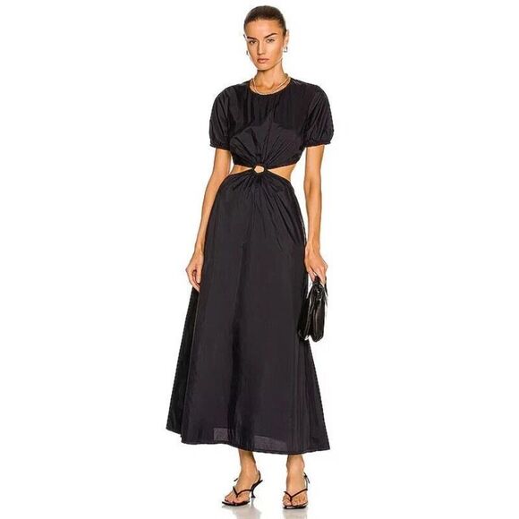 New Staud Calypso Black Cut Out Short Sleeve Maxi Dress Size Large - Picture 1 of 6